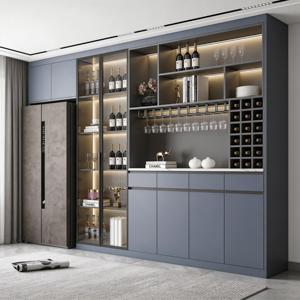 Buffet gris avec porte en verre LED, porte-bouteilles et étagères ouvertes - Fabrication OEM sur mesure, directement de l'usine - Product Image 2