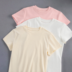 Camiseta Básica Elástica de Algodón y Spandex para Mujer, Venta al Por Mayor del Fabricante, Alta Calidad, Color Rosa, Ecológica, Informal, Primavera - Product Image 2