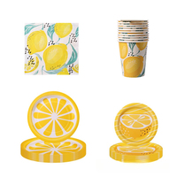 Ensemble de vaisselle pour fête d'anniversaire sur le thème du citron, décorations de table pour fête d'été, assiettes en papier, gobelets en papier, serviettes