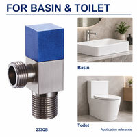Robinet d'arrêt d'angle gris bronze en laiton avec cartouche céramique et poignée carrée bleue, filetage mâle G1/2, pour lavabo