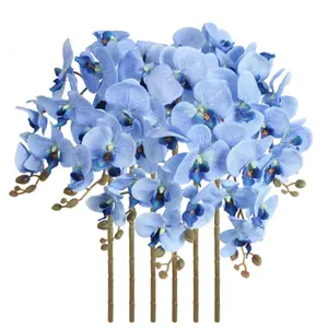 Orchidée artificielle velours bleu fleurs artificielles longue tige vraie touche pour grand vase maison bureau fête de mariage décoration de table