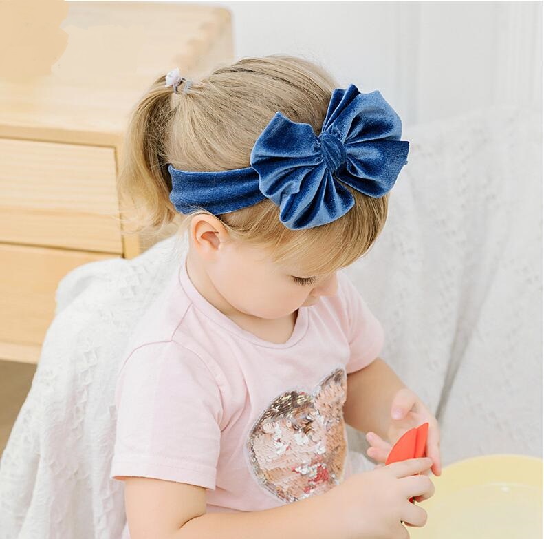 Детский аксессуар для волос, 21 цвет, Зимняя повязка для волос, однотонная фланелевая Детская повязка на голову Amazon, большой размер, бархатная повязка на голову с бантом для маленьких девочек