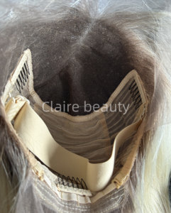 Parrucca Bob con frontale in pizzo 13x4 in <span class=keywords><strong>capelli</strong></span> umani europei naturali non trattati, con frontale in pizzo svizzero HD e mèches bionde - Product Image 3