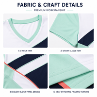 Haut de tennis personnalisé pour femmes, col en V, blocs de couleur diagonaux, manches courtes, pour entraînements et matchs sur le terrain