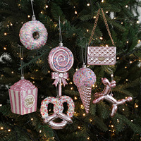 Décorations suspendues en PVC pour Noël et fêtes, en forme de canne à sucre, menthe poivrée, beignets et cupcakes, avec paillettes 3D écologiques et cordes dorées, vente en gros