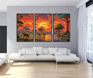 Peinture sur toile <span class=keywords><strong>à</strong></span> trois panneaux, <span class=keywords><strong>éléphant</strong></span> et hirondelle avec paysage de faune forestier, impression numérique, œuvre <span class=keywords><strong>d</strong></span>'art moderne pour la <span class=keywords><strong>d</strong></span>écoration de la maison - Product Image 5