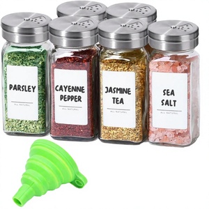 Bocaux en verre de 120 ml pour épices et poivre avec couvercles doseurs réglables, entonnoir en silicone, 9 étiquettes, qualité alimentaire, compatibles lave-vaisselle - Product Image 2