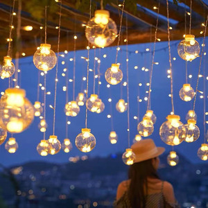 Guirlande <span class=keywords><strong>lumineuse</strong></span> LED en plastique pour intérieur et extérieur, camping, étoiles, lune, Noël, décorations de fêtes, <span class=keywords><strong>boule</strong></span> votive, éclairage 8 modes, rechargeable - Product Image 3