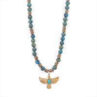 Nouvelle conception bleu Turquoise perles en vrac collier en acier inoxydable aigle pendentif collier en pierre naturelle