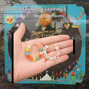 Orecchini Artigianali Placcati Oro con Perline di Riso Floreali in Stile Bohémien, Orecchini a Cerchio Colorati in Stile Europeo alla Moda per Donne - Product Image 2