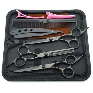 กรรไกรตัดผมสแตนเลสกรรไกรตัดผมมืออาชีพสีดำมีดโกนบางกรรไกรเพิ่มถุง - Product Image 6