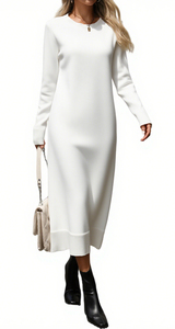 Abito Lungo in Maglia per Donna, Vestito a Righe Ampio e Comodo, Outfit Elegante per Autunno e Inverno - Product Image 1