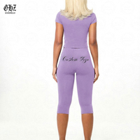 Y2K Custom Logo Dameskleding Korte Mouwen Hoge Hals Ritsjas en Logo Capri Leggings Cheetah Loungewear Luipaard Tweedelig Set