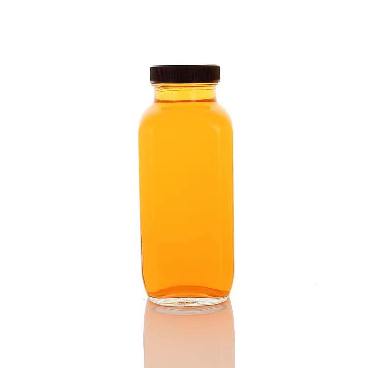 Square Juice Bottle Glass Bottle Wholesale Transparent Milk Glass Bottle With Lid