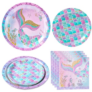 Vaisselle jetable sirène écailles de poisson de style moderne pour les fêtes d'anniversaire tasses en papier de vente chaude assiettes de mouchoirs - Product Image 5