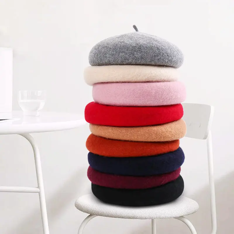 Factory Solid Color Luxury Plain French Felt Caps Customized Warm Wool Beret Hat For Women Men