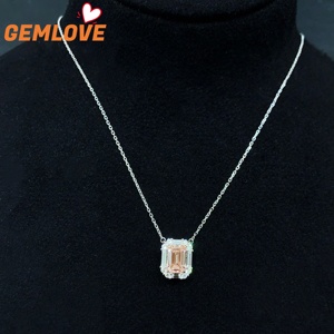 GEMLOVE Women's White Gold Diamond <b>Necklace</b> Emerald Cut 2ct Fancy Pink Natural Diamond Classic Engagement Jewelry - Product Image 2
