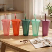 Gobelet de fête Mossion 16oz 24oz en gros, logo personnalisé, gobelet en plastique transparent réutilisable en PP avec couvercles et pailles