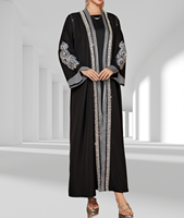 Élégante Abaya Ouverte pour Femmes Musulmanes Noire Grande Taille Manches Longues Brodée Perles Robe de Dubaï Luxe Vêtement Islamique Modeste