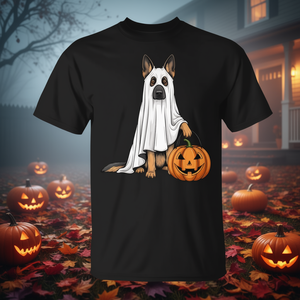 Camiseta para amantes de los perros, diseño de calabaza fantasma de pastor alemán, linda y espeluznante - Product Image 3