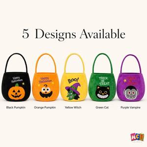 Sac à bonbons en peluche d'Halloween pour enfants – 5 modèles – Velours doux – <span class=keywords><strong>Citrouille</strong></span>, Sorcière, Chat, Vampire – Écologique, Réutilisable, Personnalisable – Pour Fête - Product Image 2