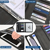 Porte-documents à fermeture éclair avec bloc-notes et pochettes pour cartes, personnalisé, format A4, en cuir PU, fabriqué par le fabricant