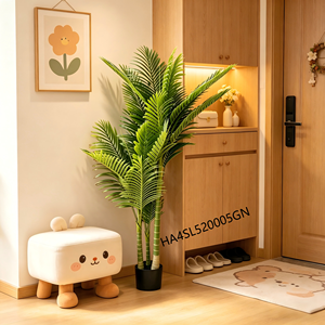 Palmier Areca Artificiel <span class=keywords><strong>de</strong></span> 1,80 m (2 m <span class=keywords><strong>de</strong></span> hauteur) avec <span class=keywords><strong>3</strong></span> tiges et 30 feuilles, en pot en plastique noir, faux palmier tropical pour la décoration intérieure et le salon - Product Image 1