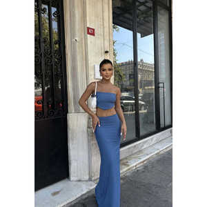 Ensemble jupe et robe de soirée indigo avec fente latérale - Product Image 2