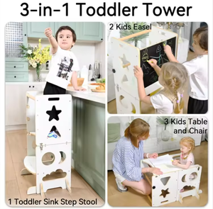 Solid Wood <strong>Foldable</strong> Standing Tower for Learning Toddler <strong>Step</strong> <strong>Stool</strong> for Kitchen Bathroom for Hotels Hospitals - Product Image 4