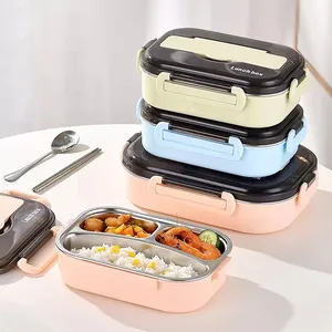 Wholesale Compartment Design Sealed Leakproof High Capacity Food Container Stainless Steel Bento Lunch Box With Cutlery