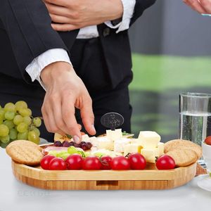 Planche à fromage en bambou de gros Set d'assiettes à fromage ovales avec couverts - Product Image 3