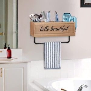 Support mural en bois pour sèche-cheveux, organisateur multi-compartiments pour serviettes et bandeaux, outil de coiffure transfrontalier - Product Image 4