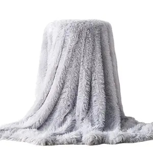 豪华仿毛皮双面扔毯光伏毛绒毯电视毯冬季羊毛编织100% 涤纶超柔白色