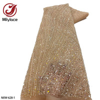 Nouveau tissu de dentelle de paillettes de paillettes de broderie de soirée perlée de luxe