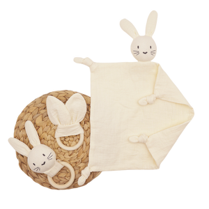 Gender Neutral <b>Baby</b> Shower Gift Set Wood <b>Toy</b> Teething Newborn Set in Cotton Fabric PP Cotton Filled Mesh Lined for Birthdays - Product Image 5