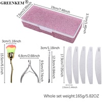 Caja de Almacenamiento de Herramientas de Uñas con Pedrería Rosa para Salón, Lima de Uñas, Empujador de Cutículas, Tijeras, Cepillo, Juego de Herramientas Profesionales para Arte de Uñas