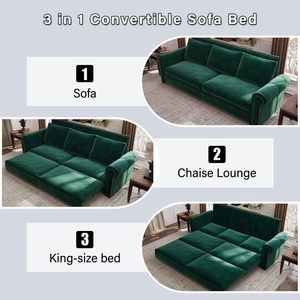 <span class=keywords><strong>Canapé</strong></span>-<span class=keywords><strong>lit</strong></span> confortable en velours style Chesterfield, convertible avec accoudoirs roulés et support en mousse haute densité - Product Image 6