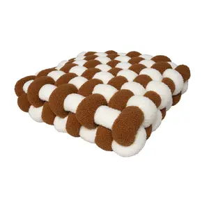 Modern Geometric Checkerboard Brown Lamb Throw Square Cushion Living Room Bedroom Car Hotel Cushion