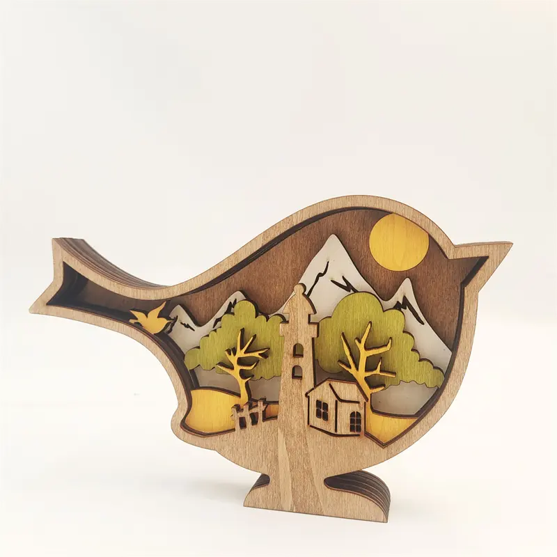 2024 новый деревянный Рождественский орнамент лесное животное многослойный 3D декор резной деревянный декор птица