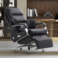 Fauteuil de Direction Électrique en Cuir et Alliage d'Aluminium Boss avec Accoudoirs, Inclinable, Massage, Luxe Léger, Moderne, Confortable et Glissant