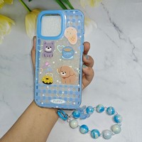 Étui de téléphone portable Little Heart pour Iphone 11 12 13 14 15 16 17 Pro Max Air Lovely Blue avec chaîne