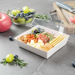 Grand plateau alimentaire jetable en papier kraft pour fruits, sushis et salades, avec revêtement UV et couvercle transparent - Product Image 5