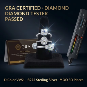 Anillo de Moissanita con Corte Brillante Redondo VVS1, Plata S925, Certificado GRA, Plata <span class=keywords><strong>Ley</strong></span>, Venta al por Mayor para Minoristas de Joyería - Product Image 5