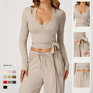 Ensemble de yoga pour femmes 2 pièces, haut de sport à bretelles sexy à dos nu, t-shirt de course, pantalon de yoga pour femmes, séchage rapide, fitness, <span class=keywords><strong>musculation</strong></span> - Product Image 5