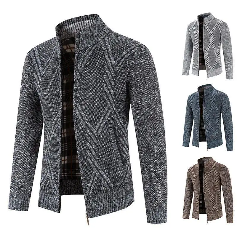 Men's coat cardigan stand collar diamond knitted zipper cardigan middle-aged autumn and winter men's sweater coat