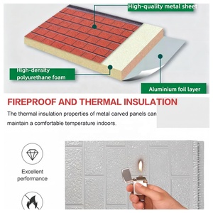 Panneau sandwich en métal à texture bois ignifuge avec âme en mousse PU pour isolation thermique, idéal pour les toitures <span class=keywords><strong>de</strong></span> maisons et d'ateliers à usage extérieur - Product Image 4