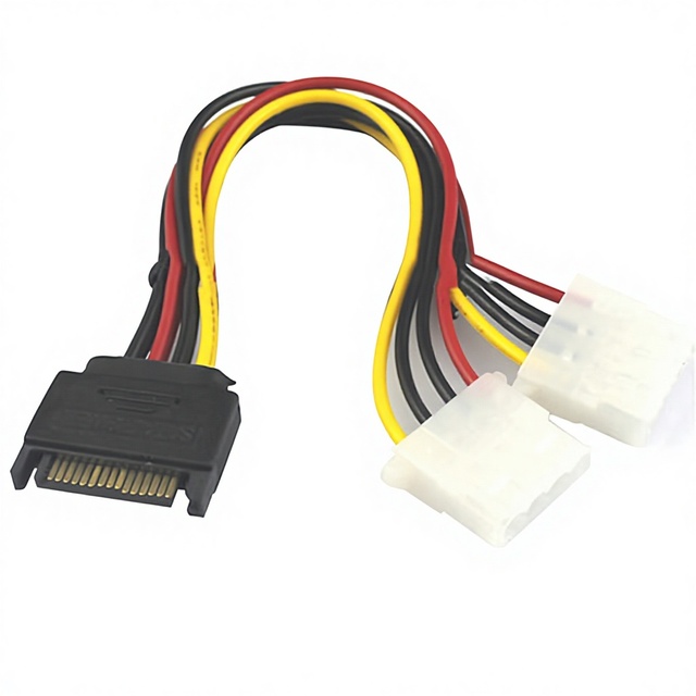 15 Pin SATA Male to 2 Female 4 Pin Molex Female IDE HDD Power Hard Drive Cable