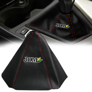 Universal Racing Car High Quality PU Leather JDM Gear Shift Knob Boot Cover Shifter Lever Cover With Red Stitching