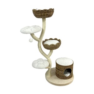 Tour d'escalade <span class=keywords><strong>pour</strong></span> <span class=keywords><strong>chat</strong></span> en bambou naturel tissé <span class=keywords><strong>à</strong></span> la main, avec plusieurs niveaux, <span class=keywords><strong>hamac</strong></span> et cachette <span class=keywords><strong>pour</strong></span> le jeu actif des félins - Product Image 3