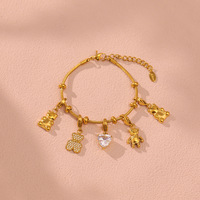 Bracelet à breloques en forme de cœur d'ours de dessin animé, design unique, à faire soi-même, plaqué or 18 carats, en acier inoxydable, bijoux pour femmes, assorti à tout